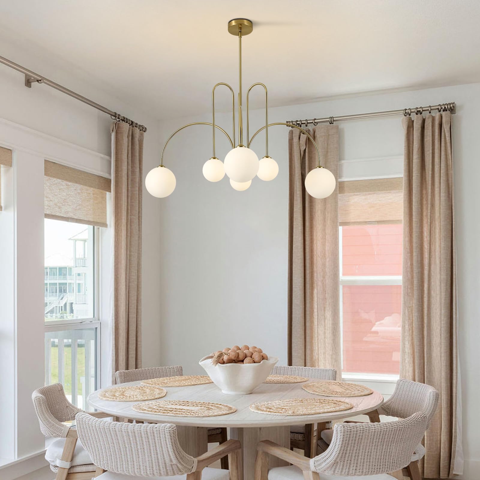 KCO Lighting Lámpara de Techo Sputnik con Esferas de 6 Luces para Salón, Dorada con Esferas de Cristal, Diseño Moderno para Comedor, Dormitorio, Recibidor y Cocina