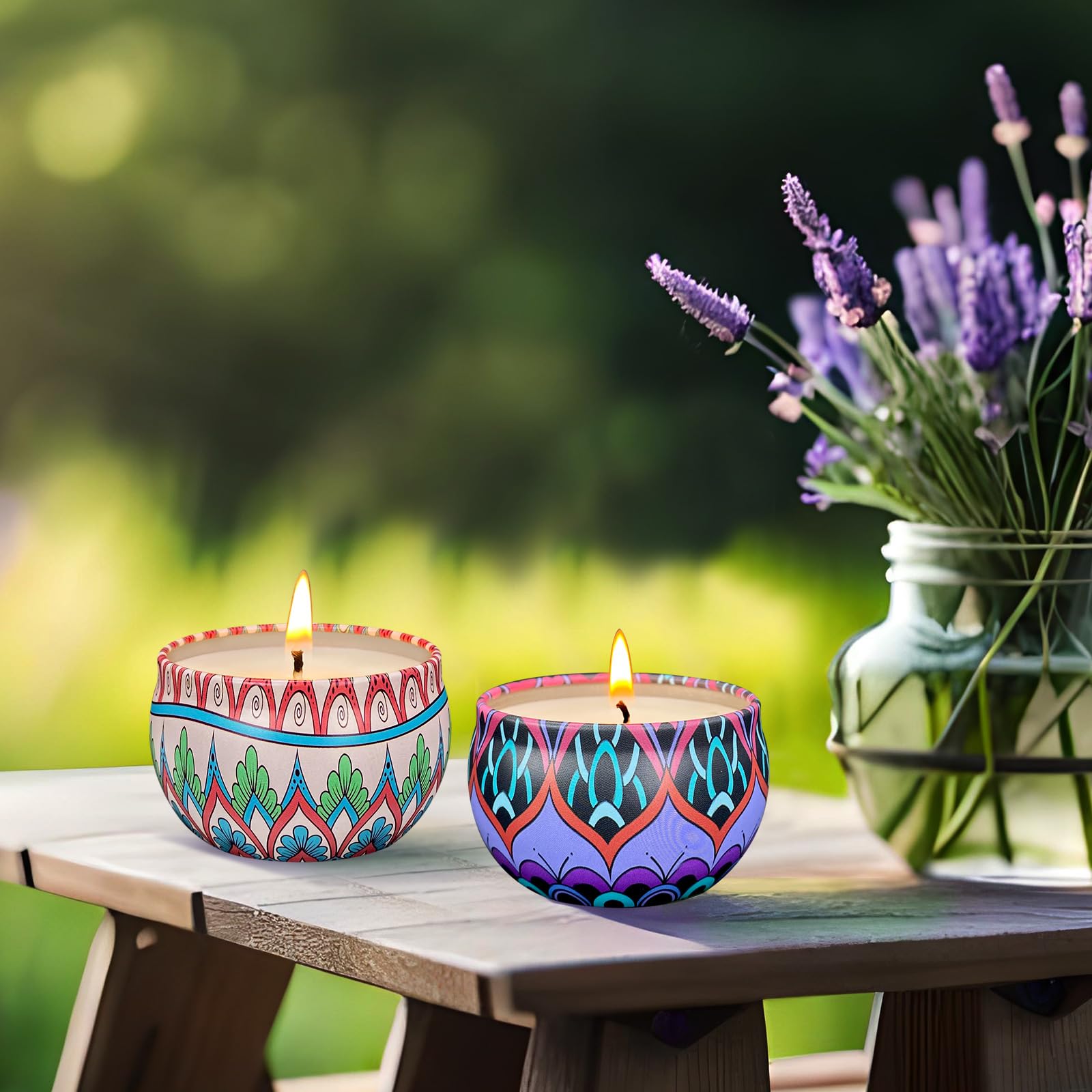 Juego de 48 velas aromáticas pequeñas de cera de soja, velas de aromaterapia de 2.5 onzas, velas de lata portátiles con tapa, cesta de regalo de relajación para madre, mujeres, amigos y compañeros de