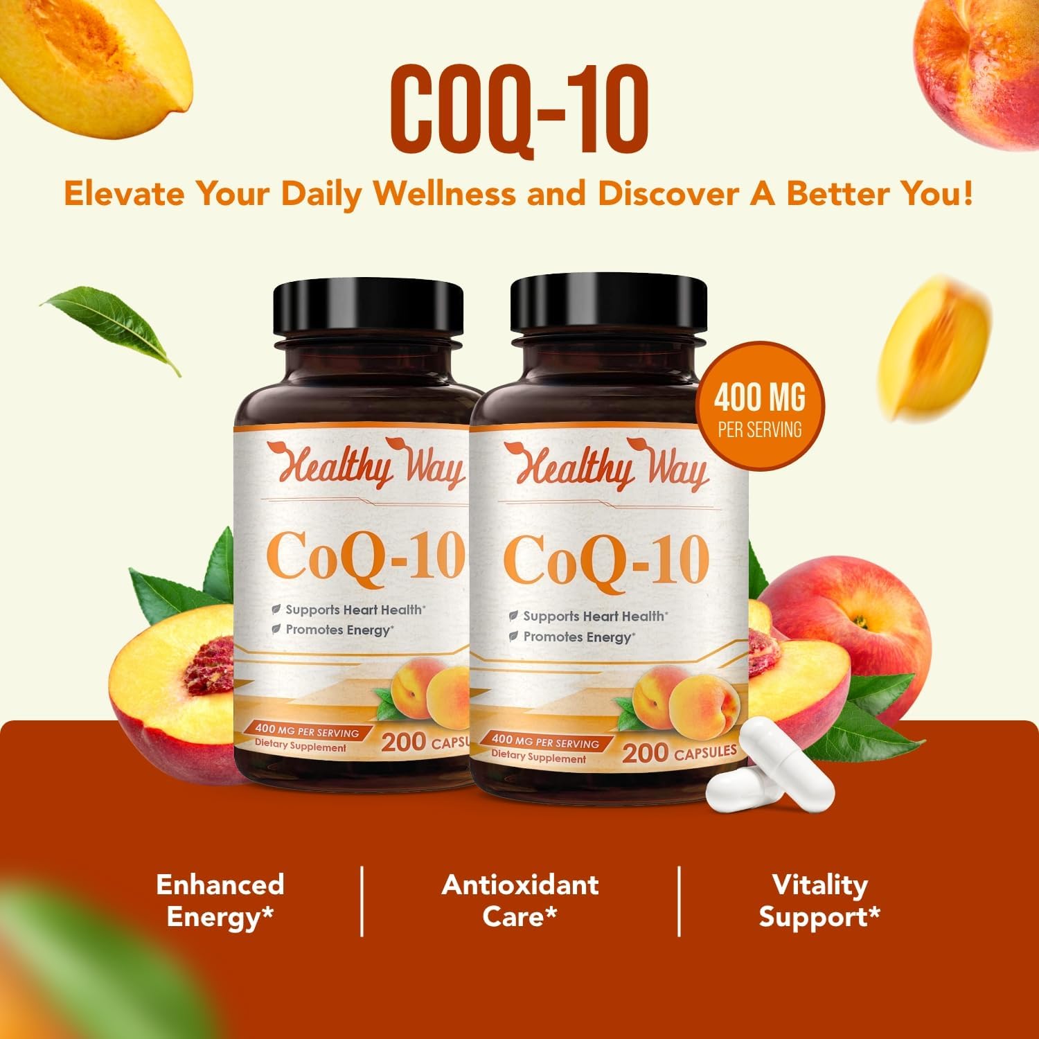 Coenzyme Q10 400mg CoQ10 Supplement - Once Daily Coq 10 400mg Powder Capsules for Healthy Heart Antioxidant and Energy Support - Non-GMO Quick Absorption Ubiquinone Q10 Coenzyme (200 Servings)
