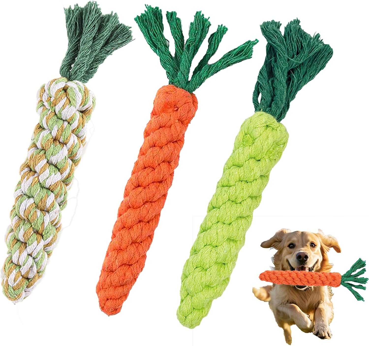 3PCS Yellow Carrot Pet Rope Toys,Cat Interactive Chews,Puppy Teething Chew Toys,Teeth Cleaning and Chewing for Dogs and Cats (Mixed Color-3pcs)