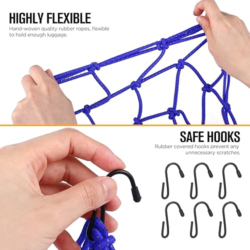 Miniatura 5 de 2 redes reflectantes de carga para motocicleta, 15.7 x 15.7 pulgadas, red de carga elástica, accesorios de motocicleta con 6 ganchos, red de malla