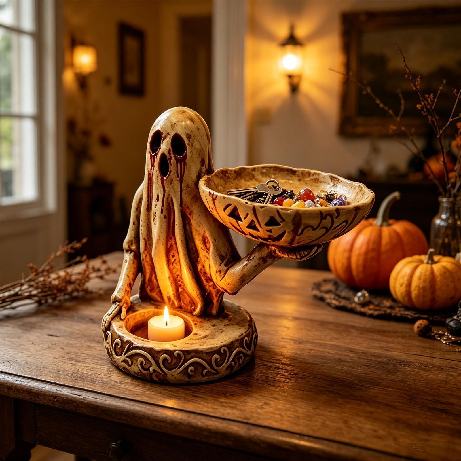 Halloween-Kerzenhalter, Halloween-Geisterform, Tischdekoration mit Tablett