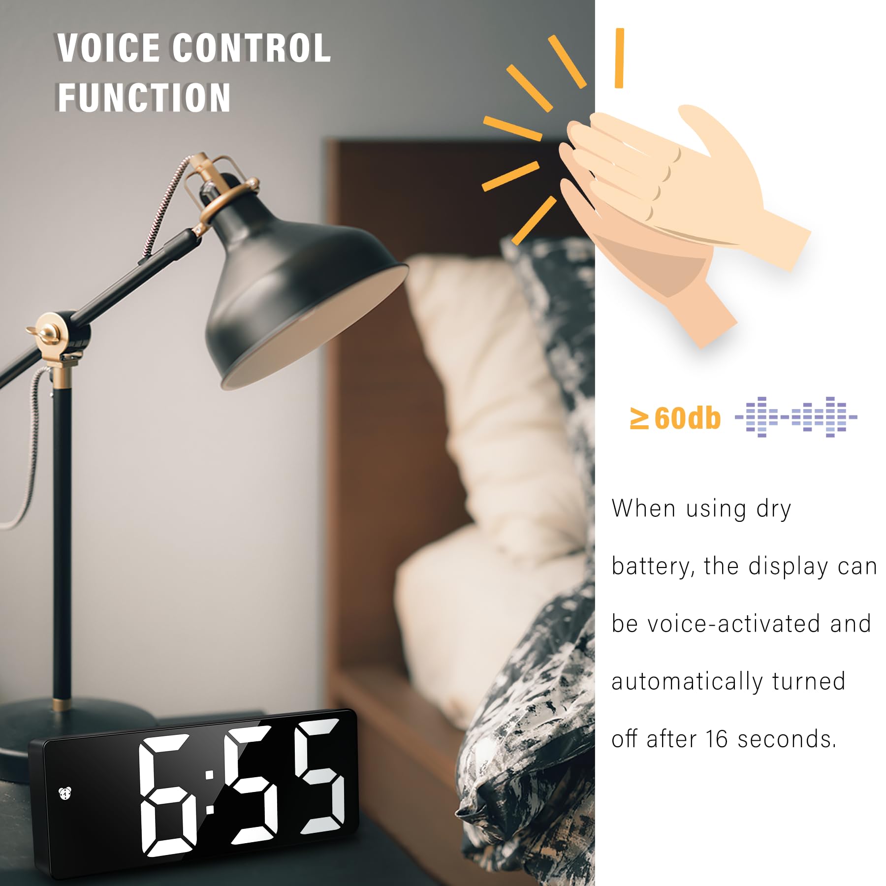 JQGO Sveglia Digitale da Comodino, Sveglia Digitale da Comodino Snooze con Visualizzazione, Ampio Display LED Digitale/Data/della/Temperatura, USB e Alimentato a Batteria, Bianco