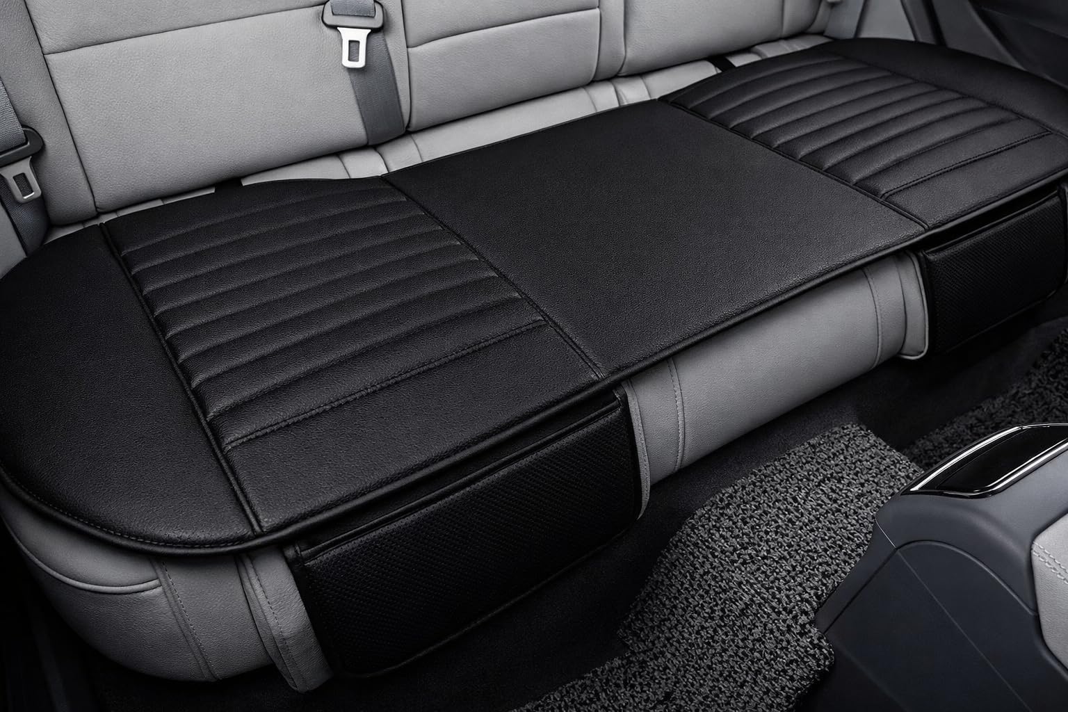 Susy Shop 3pz Coprisedile Universale Auto | Protezione Sedile 2 Anteriore e 1 Posteriore | Protector Comfort Automotive Cuscino Interni (PVC-Nero)