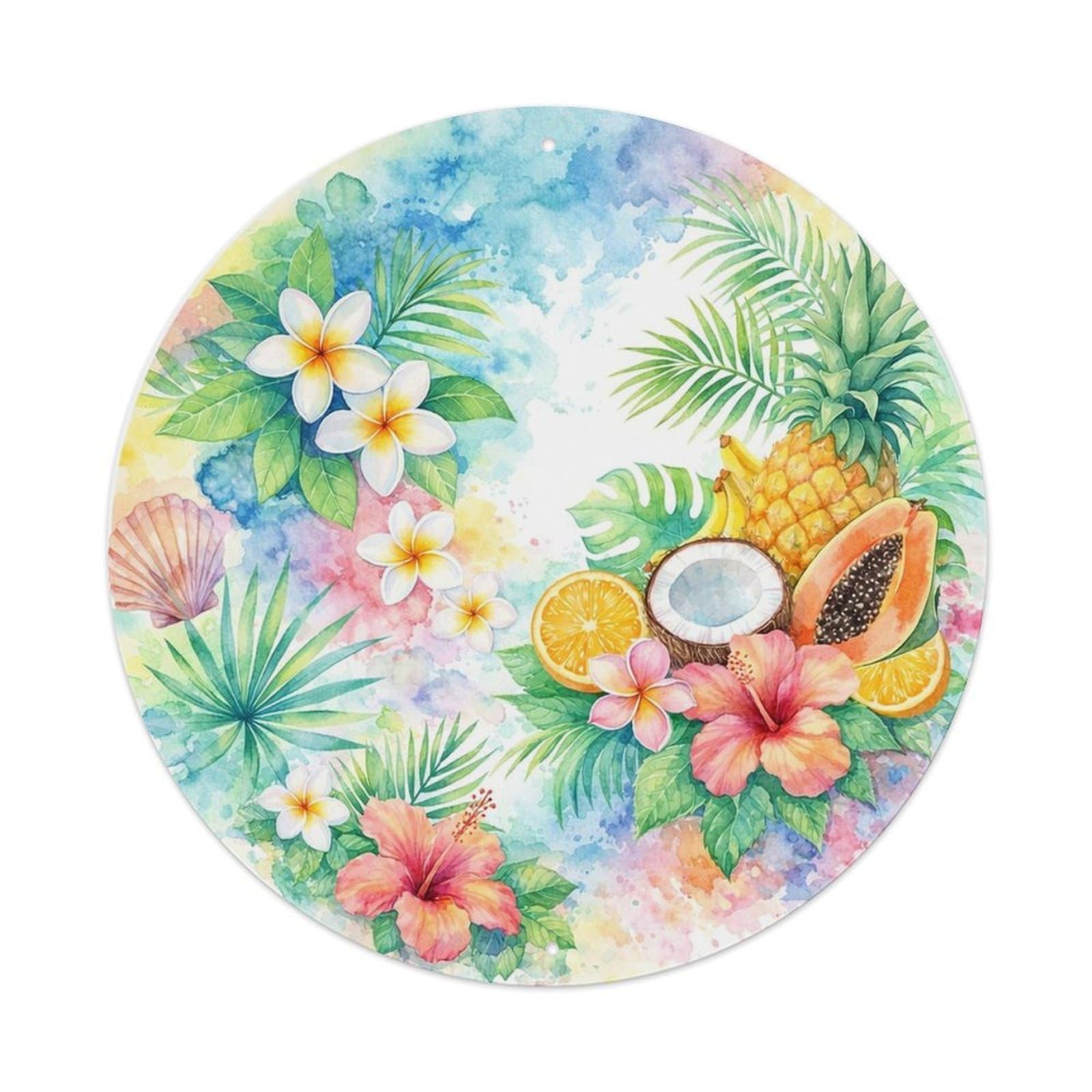 Olyhtr 8X8inch Classic Style Tiare Flower Borabora Tropical Fruit Watercolor Metal Tin Sign