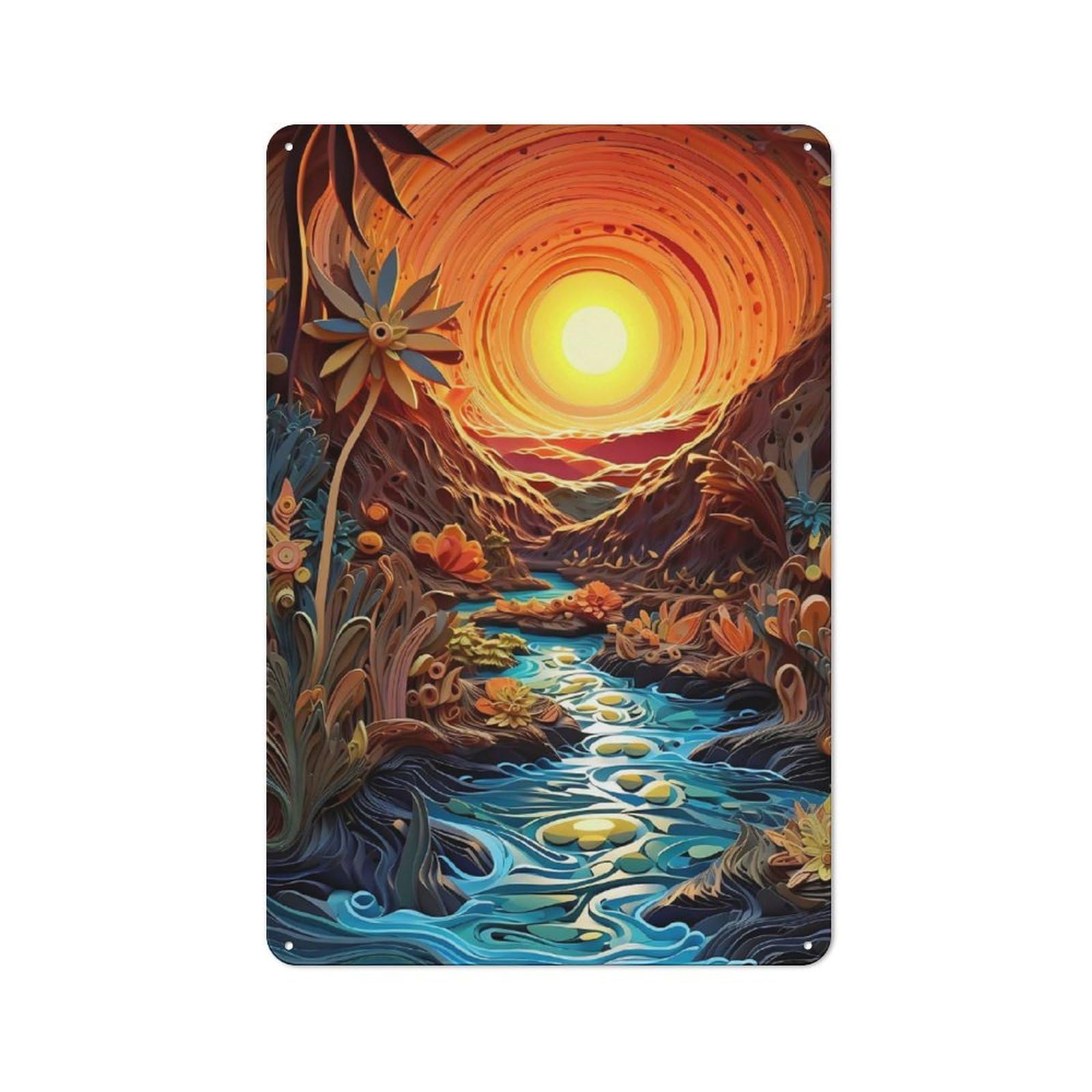 Junmoney Style-6 Loft Style Metal Wall Sign 30X20cm Featuring Sunset Over The River, Studio Wall Art For Loft, Studio, Office Or Creative Room