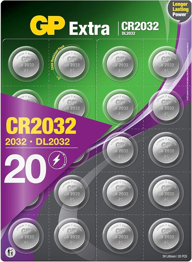 CR2032 - Set da 20 | GP Extra | Batterie al Litio a Bottone CR 2032 da 3V - Lunga Durata