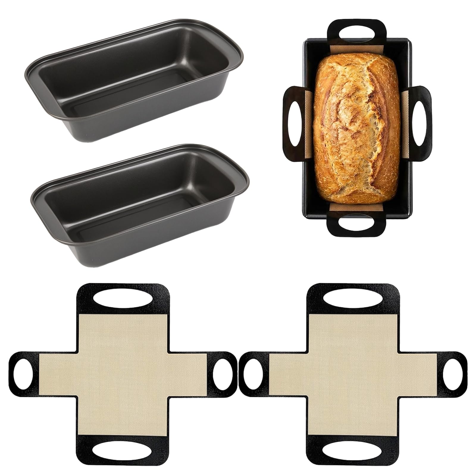 27.5×15×6cm Loaf Tin with Liners: 2 Pack Non-Stick Carbon Steel Bread Tin Set with 2 Reusable Silicone Loaf Tin Liners, Baking Tools for Sourdough, Cakes & Bread, for Bakers & Baking Lovers