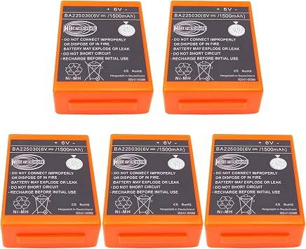 Pack of 5 for HBC Radiomatic BA225030 6V 1500mAh Battery Ni-Mh Rechargeable Battery for HBC Crane Remote Control Pump Truck Battery