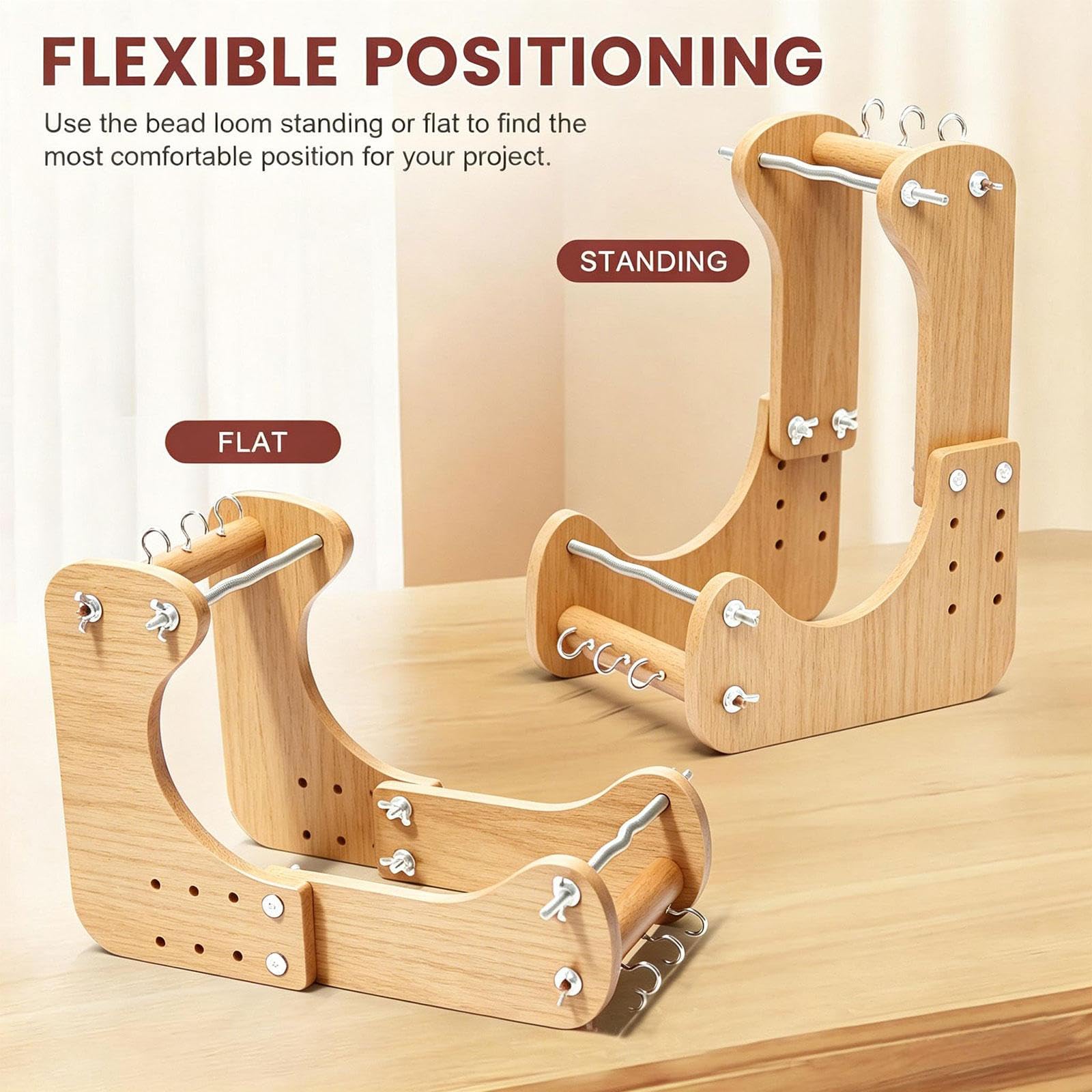 Métier à Tisser Perles en Bois, 4 Largeurs Réglable, Support Tissage Vertical ou Plat, Machine à Tricoter Perles à La Main, Outil de Création de Bijoux, Outil Manuel pour Débutant ou Expert