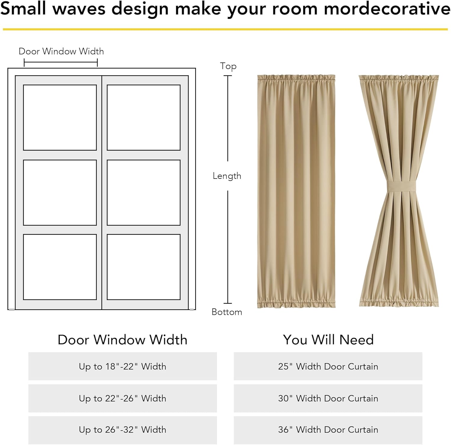 NICETOWN 100% Blackout French Door Curtain, Privacy Door Curtains for Window, 25 X 72 Inch Long Room Darkening Blinds, Thermal Insulated Window Shades for Bedroom, 1 Panel, Biscotti Beige