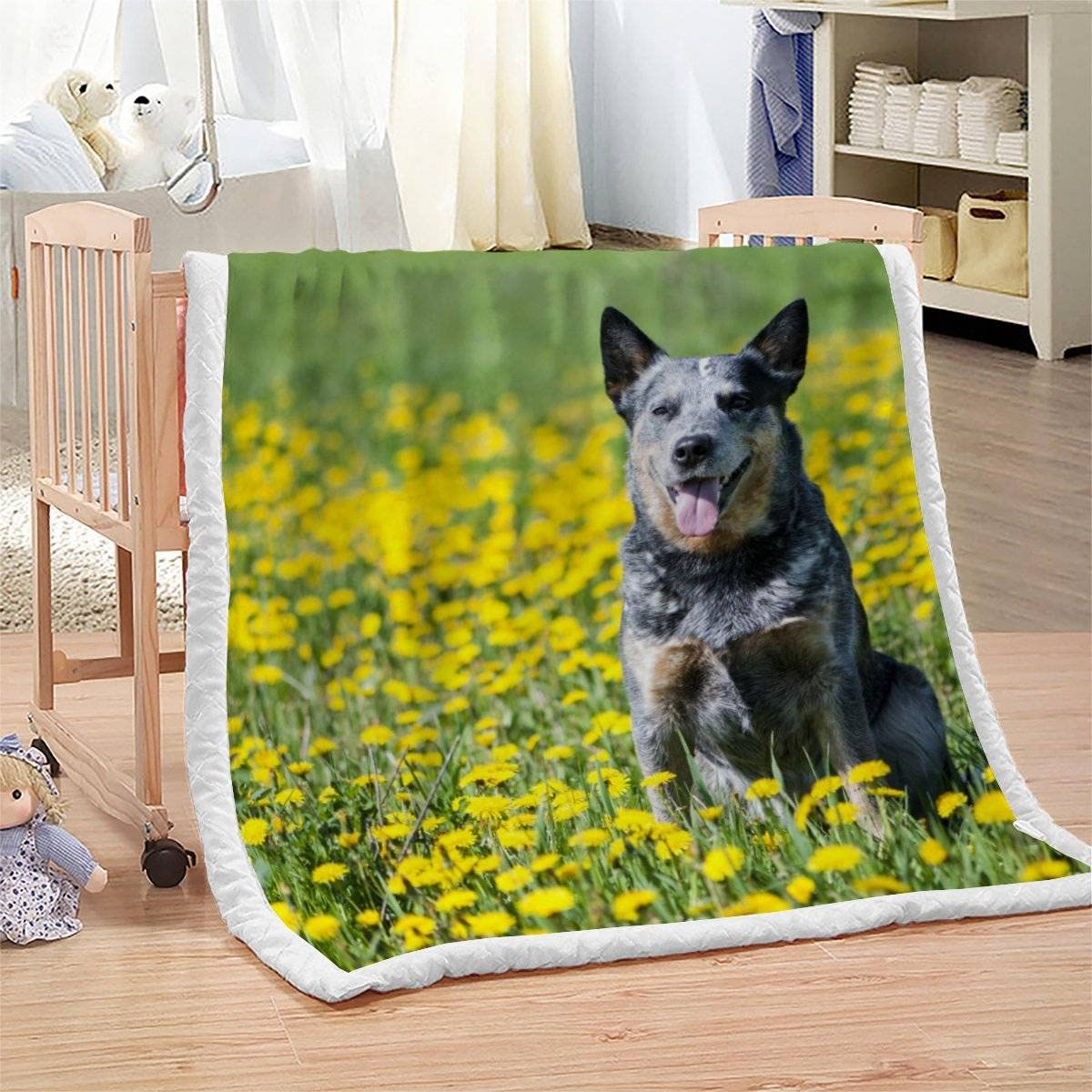 Couverture Plaid polairec Enfant Chien De Bétail Australien 150x200 Fleurs Flanelle Couverture lit 2 Personne Microfibre épaisse Chaude pour Couverture de canapé Douillette,Pique Nique,Camping