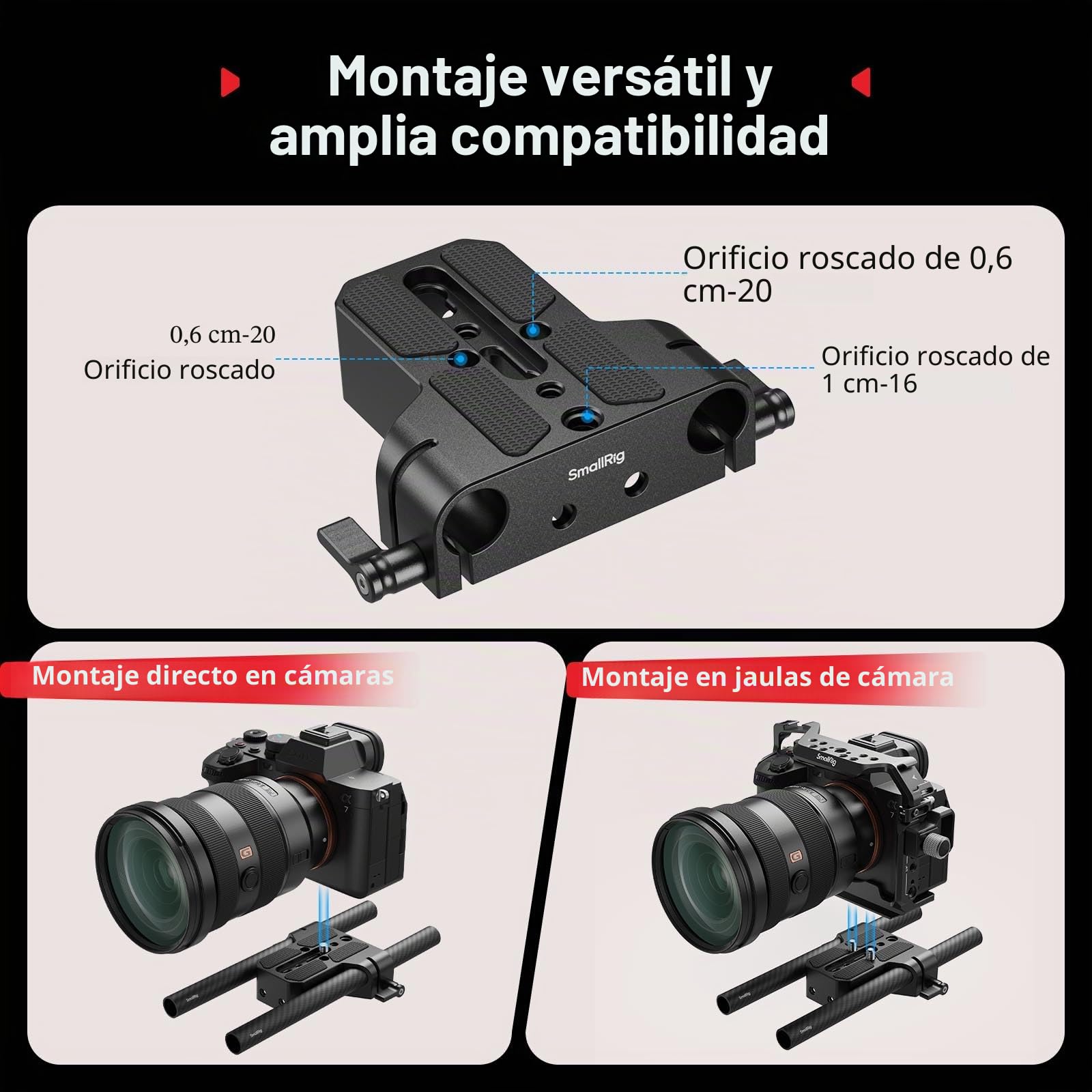 SMALLRIG Kit de Placa Base con Abrazadera para Rieles 15mm LWS, Varillas de Fibra de Carbono 20cm, para Sony A6500/A6600/A6300, Canon R5/R6, Sony A7SIII/A7III - 5609