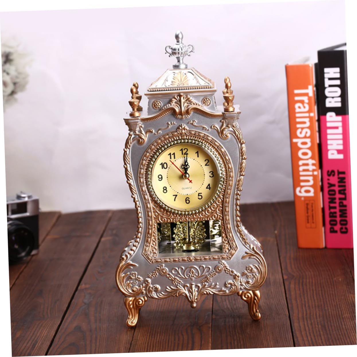 BESPORTBLE Elegant Decorative Grandfather Clock European Style Modern Mantel Clock for Shelf Table Top Desk Buffet Countertop Retro Antique Home Decoration White No Battery