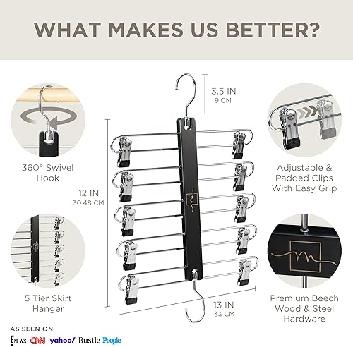 Miniatura 2 de MORALVE Perchas para faldas que ahorran espacio  Perchas de pantalones cortos de madera de haya europea y perchas para faldas  Perchas de falda para