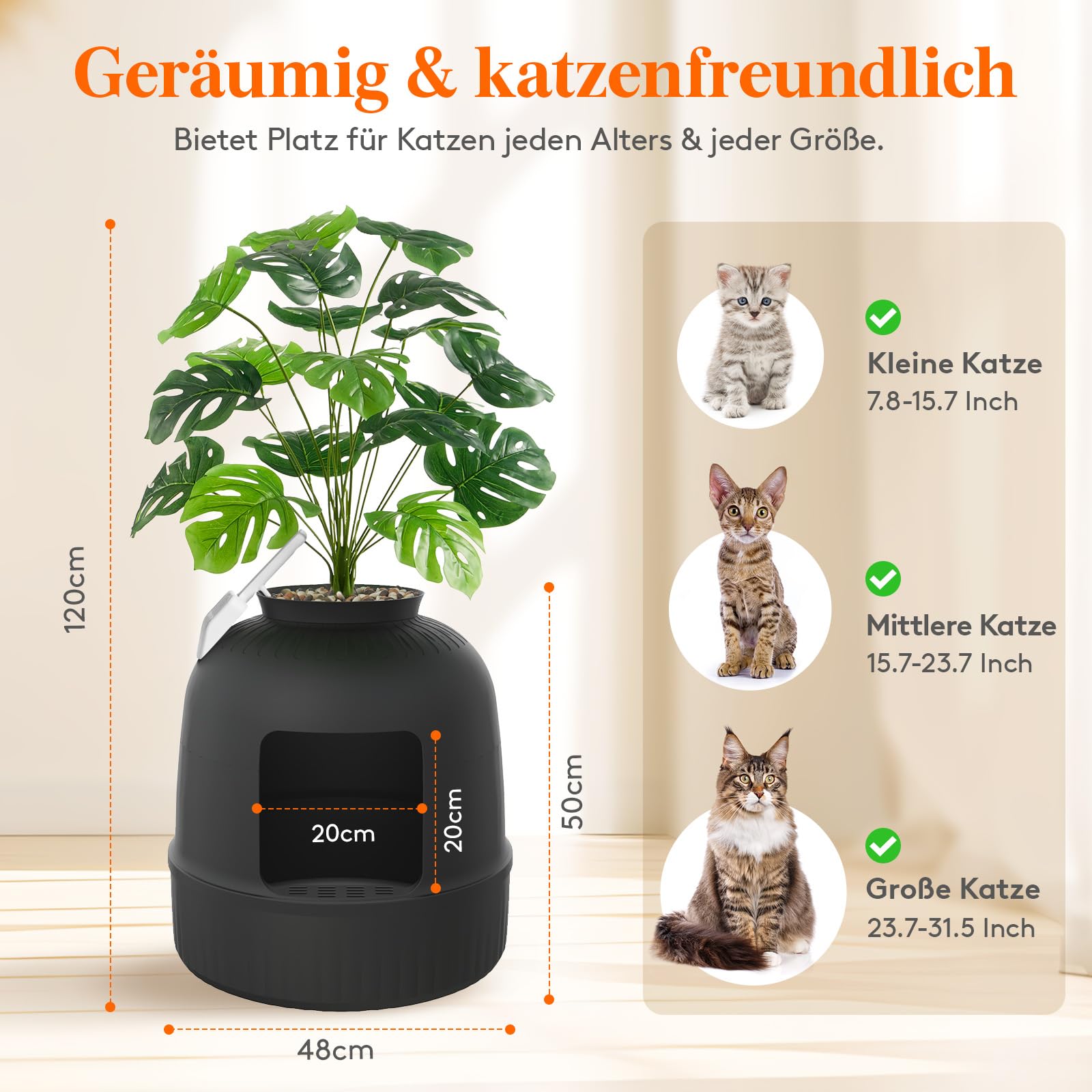 Lifewit Katzenklo Blumentopf mit Pflanze & Schaufel, Katzenklo Versteckt, Katzentoilette XXL mit Geruchskontrolle & Kohlefilter, Wohnzimmer, Schlafzimmer, Ecke, Schwarz
