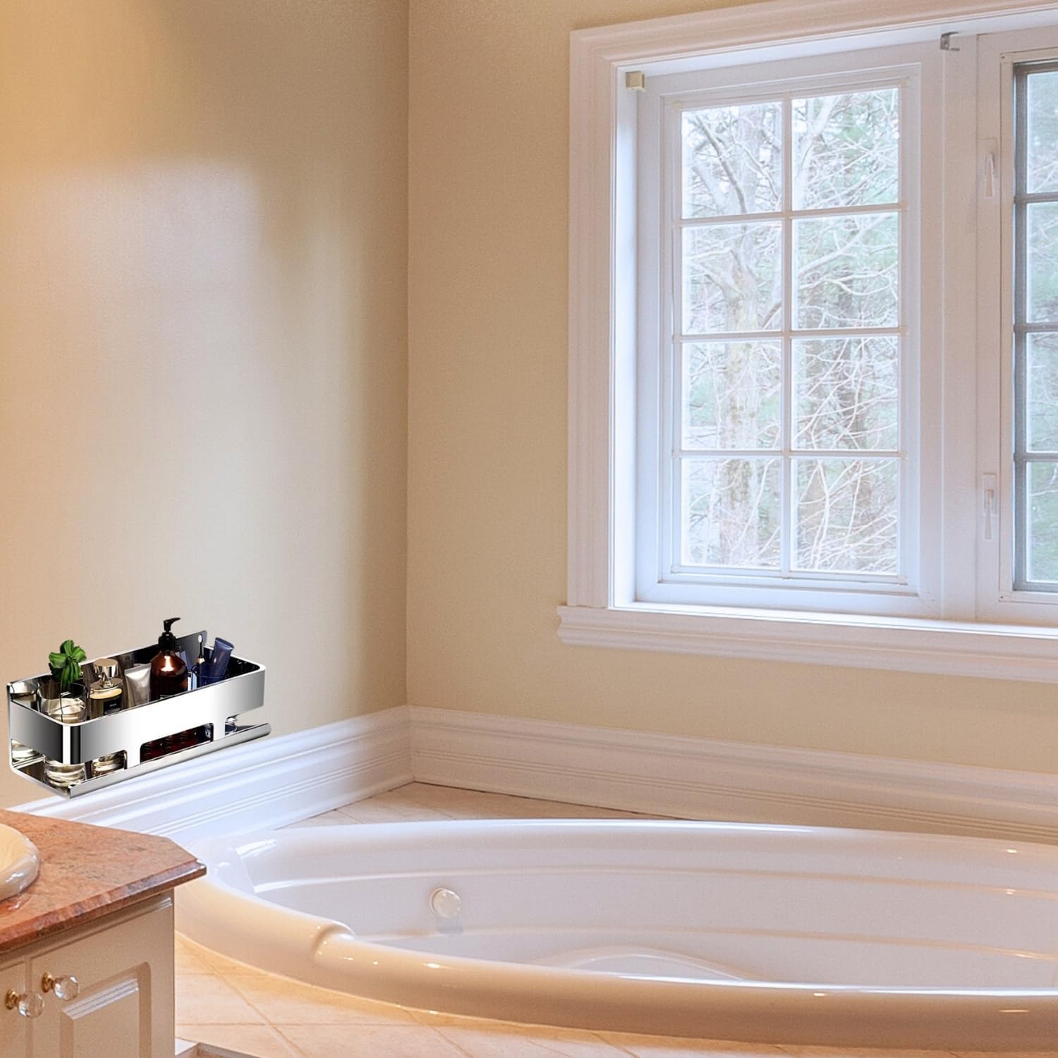 7.87 Inch / 20 CM Drilling 304 Stainless Steel Bathroom Shower Caddy Chrome Water Proof Bathroom Storage for Soap Shampoo Shower Shelf Wall Storage for Kitchen