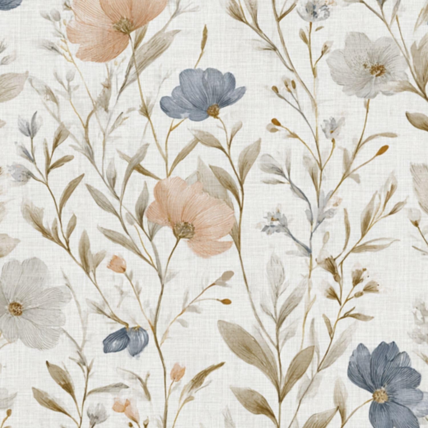DERUINVAIO Self Adhesive Feature Removable Watercolor Meadow Flowers Botanical Peel and Stick Vinyl Wallpaper Roll, Sticky Lining Paper for Bedroom, Living Room, Kitchen Walls