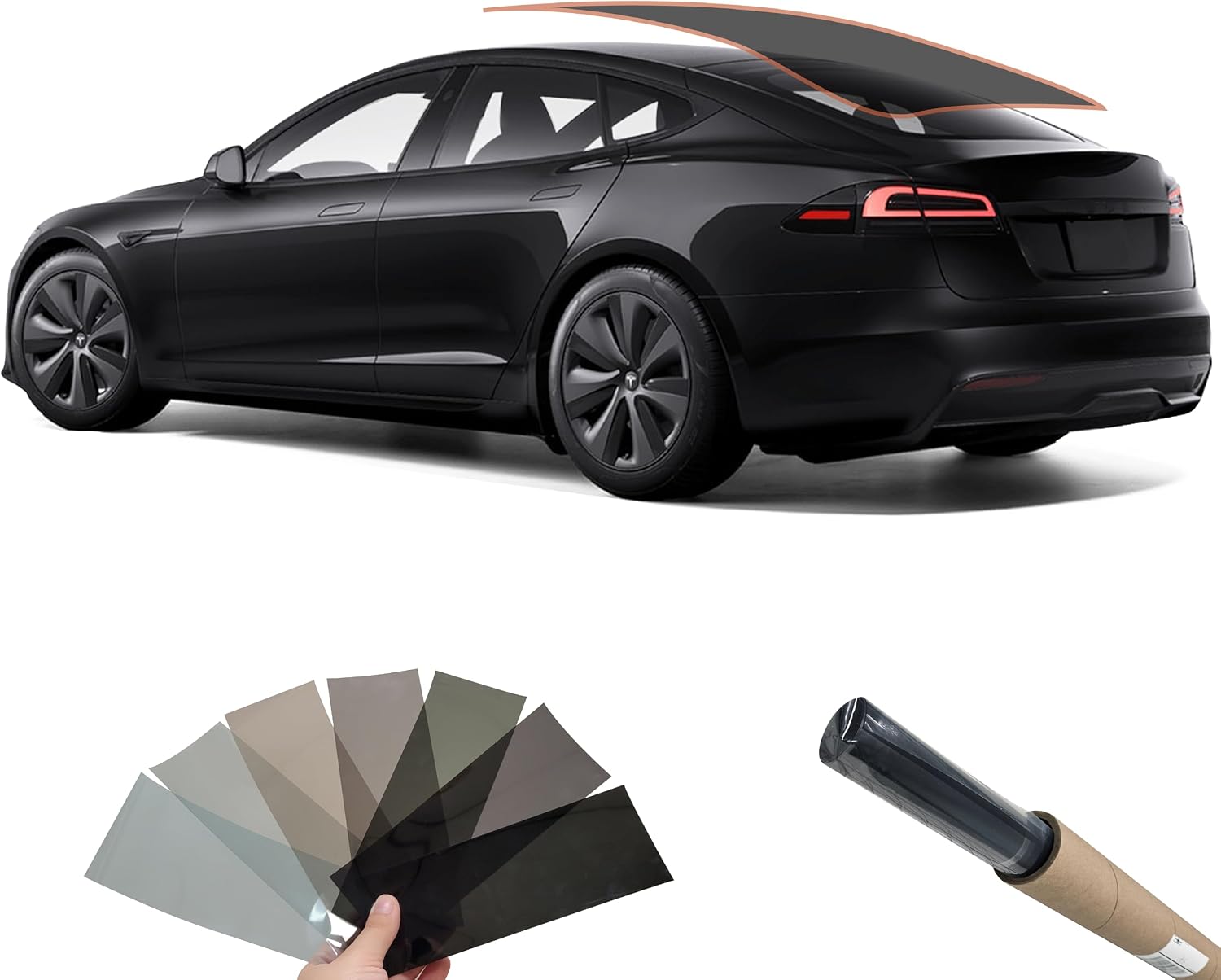 DIY MotoShield Pro 1.5mil Professional Performance Precut Carbon Window Tint Film Kit for (2021-2025) Tesla Model S (Rear Driver/Passenger 5%)