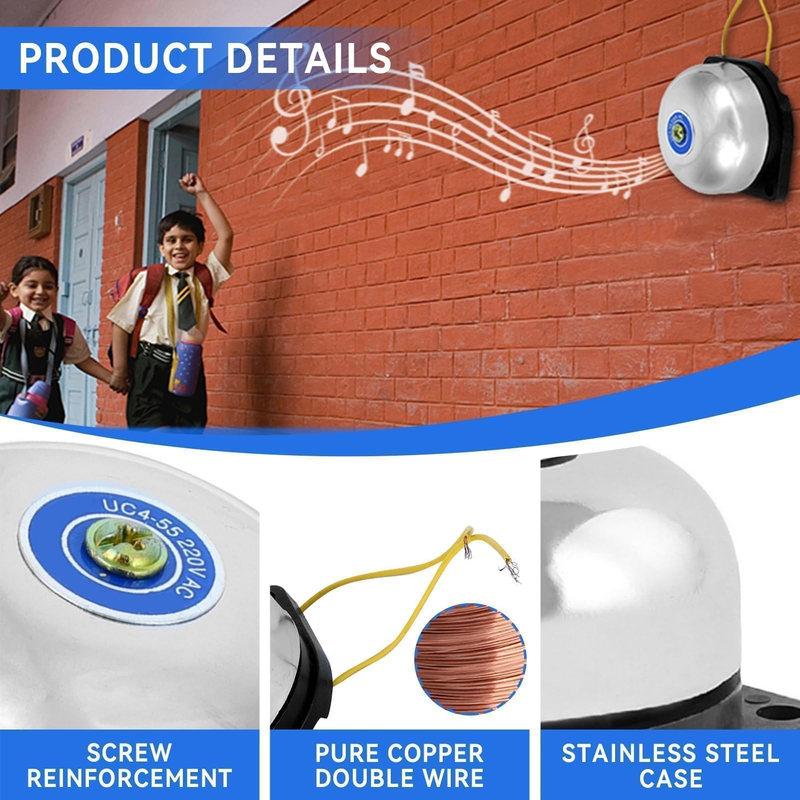 Agatige Interior Huelga Tipo Timbre Eléctrico, Timbre Eléctrico De Acero Inoxidable, 220v 5w Sin Campana De Chispa para El Hogar De Sonido De La Fábrica De La Escuela, Alarma contra Incendios Bell