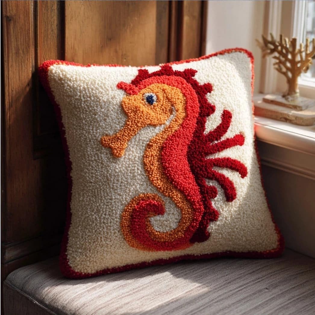 Taxpy DIY Latch Hook Pillow Kit,Seahorse 43 X 43 Cm