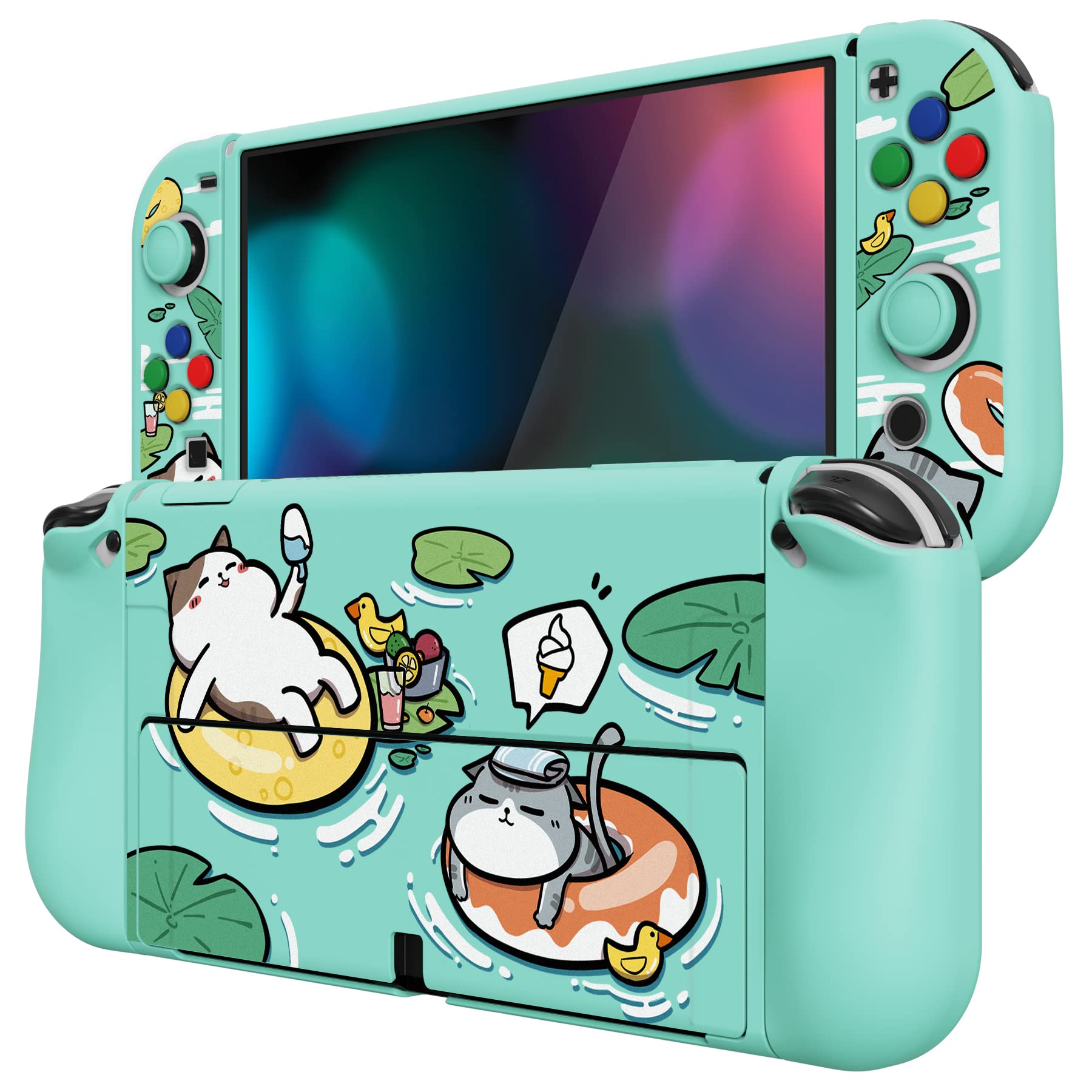 PlayVital Funda Suave para Nintendo Switch OLED - Carcasa Protectora Ergonómica para Joy-con, Grip Antideslizante con Tapas de Joysticks y Botones ABXY & Dirección (Gatos en Piscina) — view 6