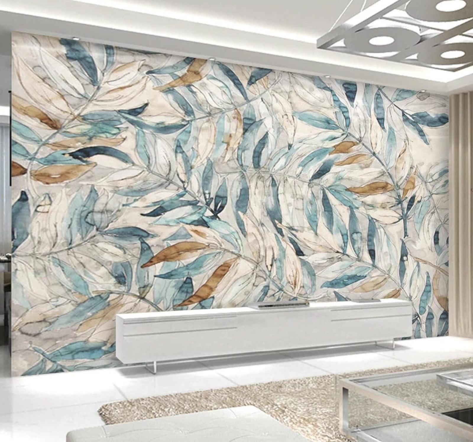XLMING Vintage Hand Painted Watercolour Leaves Unique 3D Wallpaper Luxury Home Dining Decor Paste Sofa Living Room The Wall for Bedroom Mural-200cm×140cm