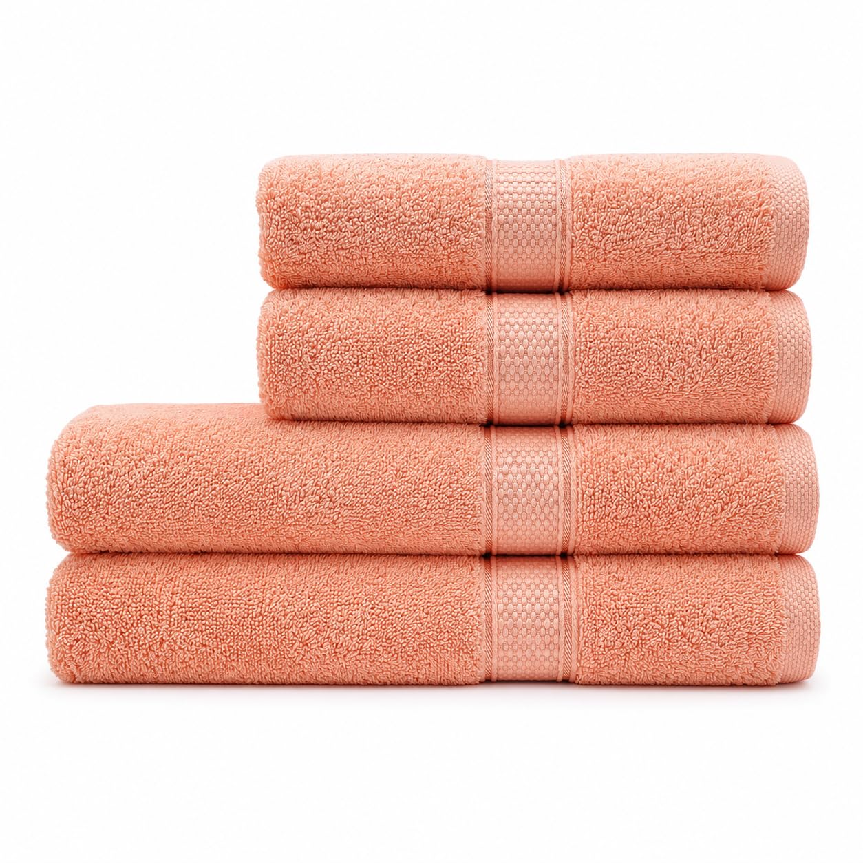 4 teiliges Premium Badetuchset - 100% Baumwolle 550 g/m² flauschig, saugstark, 2 Aufhänger, ÖKOTEX Zertifiziert, 2X 50X100 und 2X 70X140cm (Salmon)