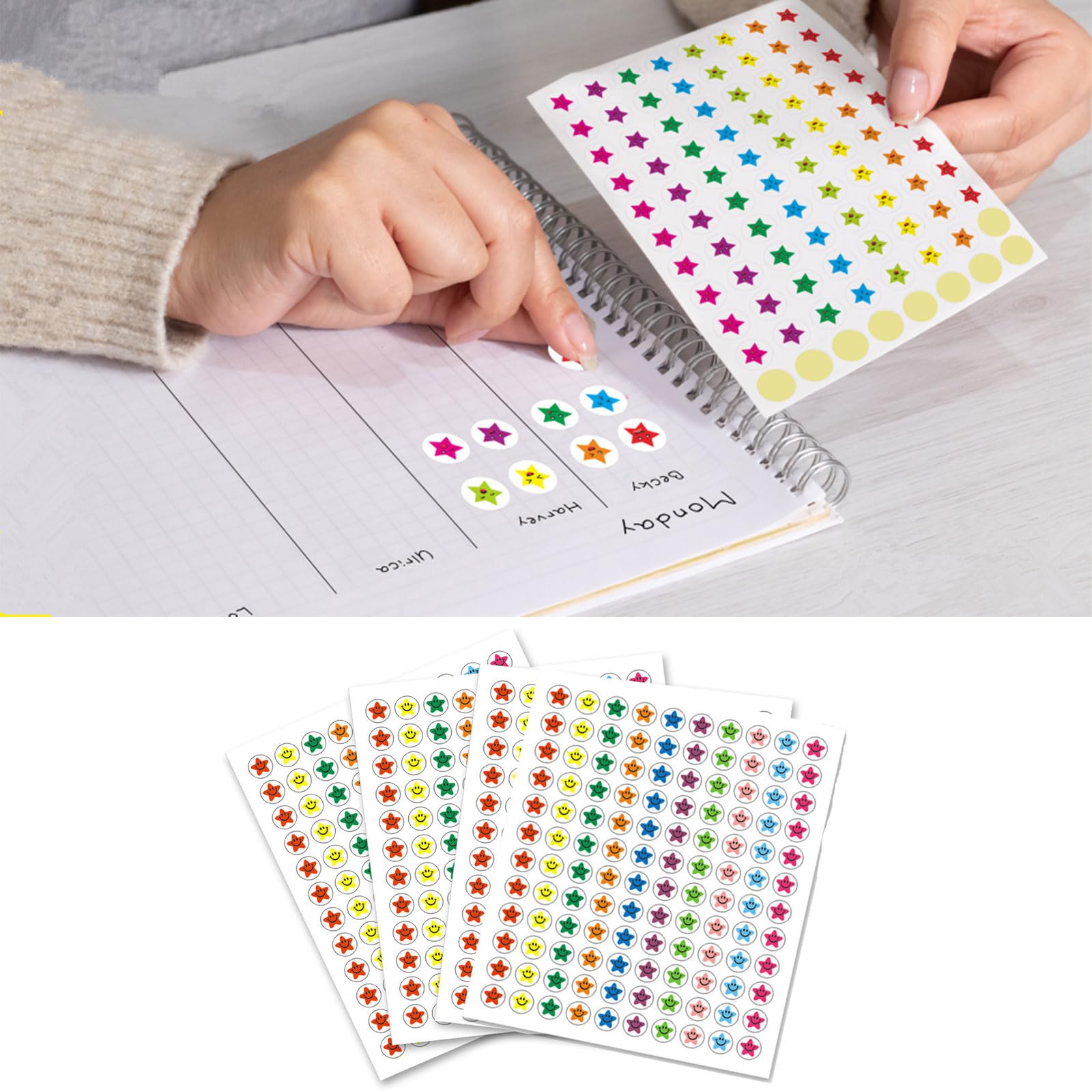Grafici degli Incentivi, Tabellone Ricompensa per Bambini, Bedtime Chart, Bedtime Routine Chart Tabella dei Premi, con 480 Adesivi a Forma di Stella, 12 Pezzi