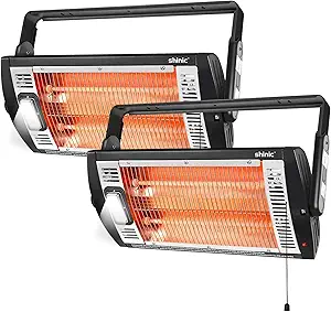 Shinic 2 Packs Electric Garage Heaters, 1500W/750W Ceiling Mounted Heater Radiant Heaters with Halogen Light, 90 Degree Rotation, 5 Mode Settings, Space Heater for Garage, Shop, Large Room and Patio