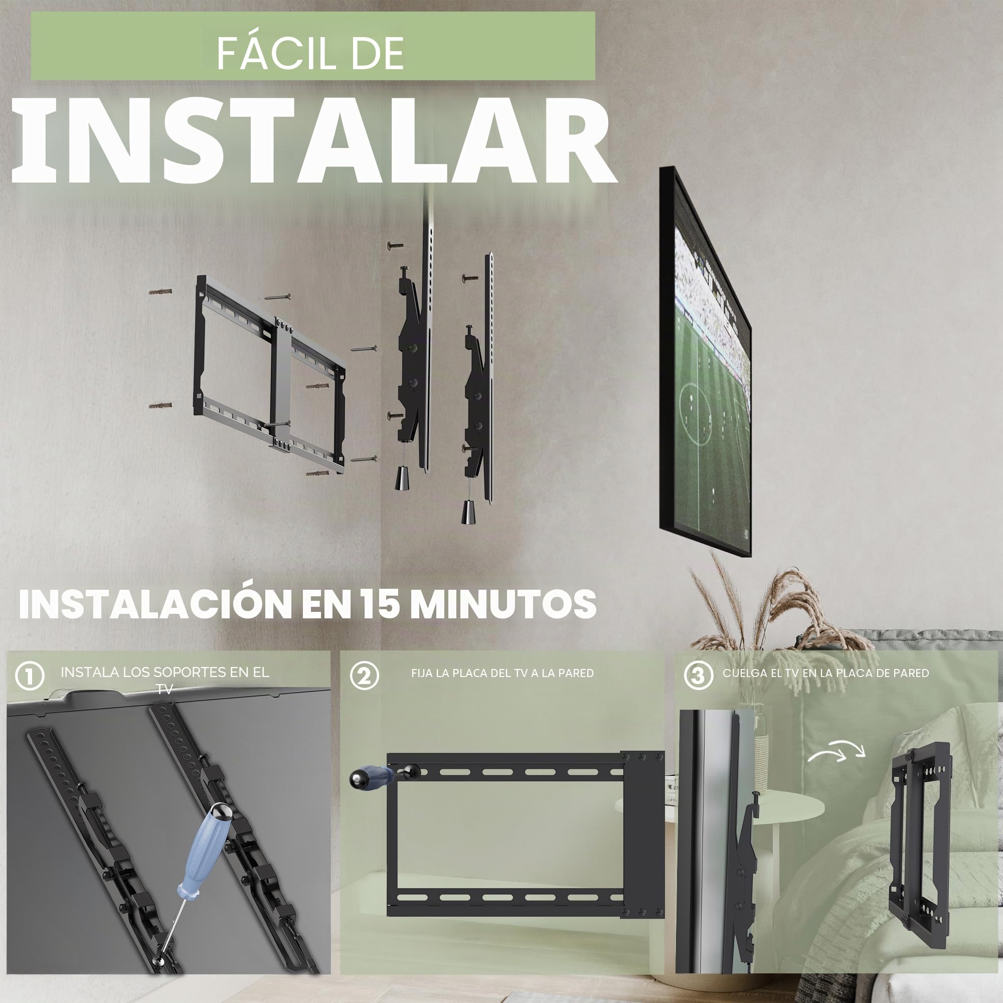 Soporte de Pared para TV de 32"-85" LED/LCD/Plasma TV Extensible Inclinable - Carga Máx. 50 kg - VESA Máx. 600x400mm