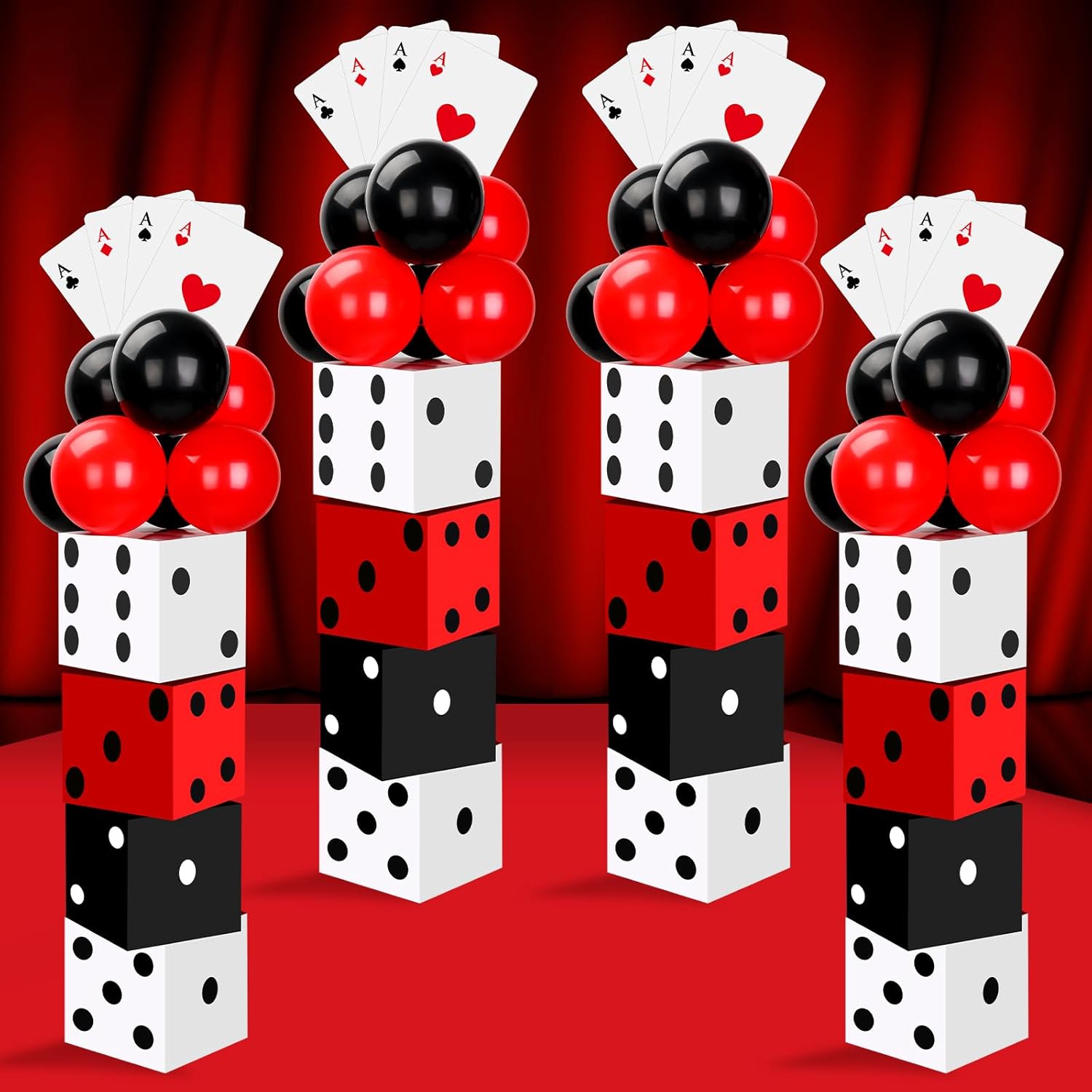 68 Pcs Casino Party Boxes Balloon Poker Cards Decoration-16 Pcs 11 in Casino Dice Favor Boxes 16 Jumbo Playing Cards 36 Balloons for Game Night Birthday Grad Prom Party Supplies(Multicolor)