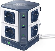 BESTEK Vertical Power Strip, 8 Sockets and 6 USB Ports, Power Strip with Surge Protection and Switch, Tower Thief Extension Cord (1500 J Surge Protection, 3600 W/16 A) -