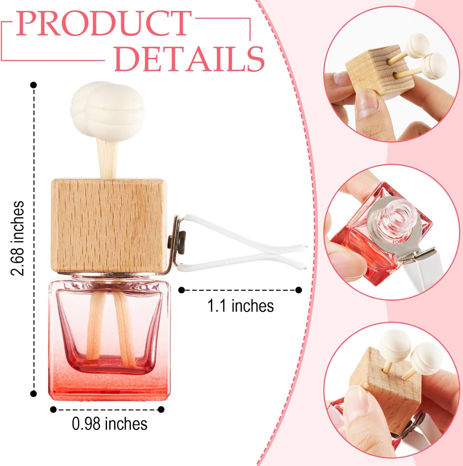 Zubebe 30 Pcs Car Diffuser Bottles Empty Bulk Vent Clip Car Air Freshener Diffuser for Essential Oil Perfume Glass Bottle with Wooden Caps Stick Fragrance Ornament (Colorful)