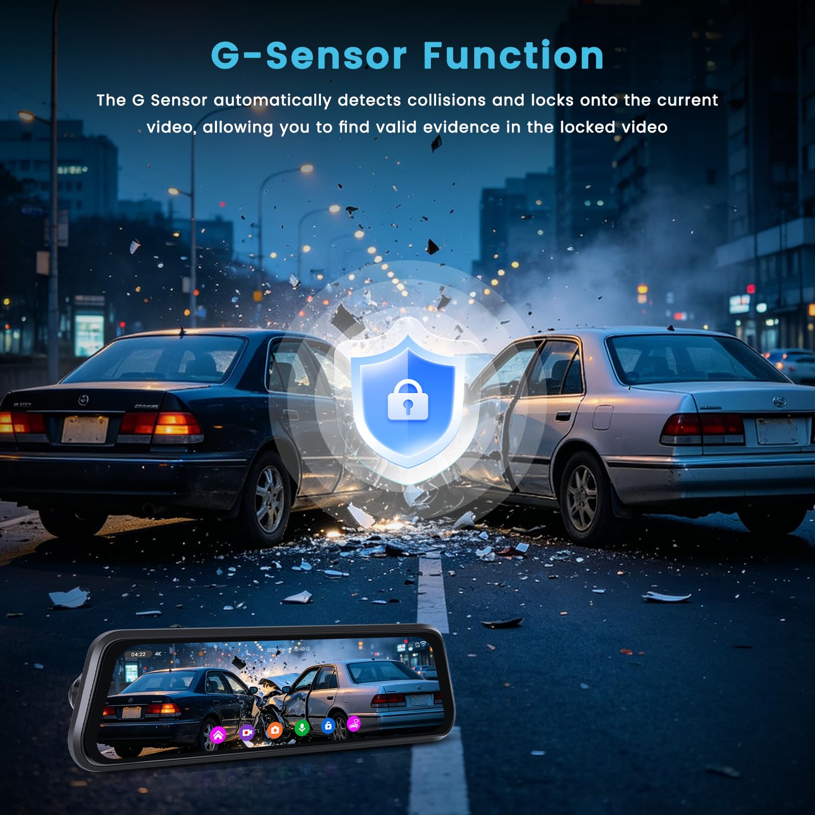 Inefala 4K WiFi Dashcam Espejo Retrovisor con GPS App, 9.66'' Espejo Retrovisor con Camara Frontal y Trasero, Cámara Retrovisor para Coche con Sensor G, Tarjeta SD de 64 GB, ADAS, Grabación en Bucle