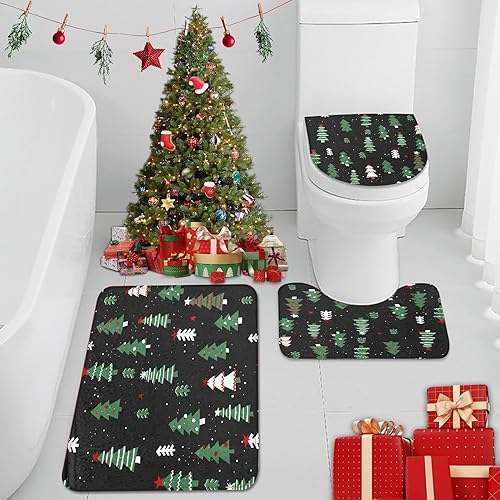 ArtSocket Juego de alfombras y tapetes de baño de Navidad, 3 piezas, tapetes de baño de copos de nieve, color rojo escarcha, antideslizantes, de