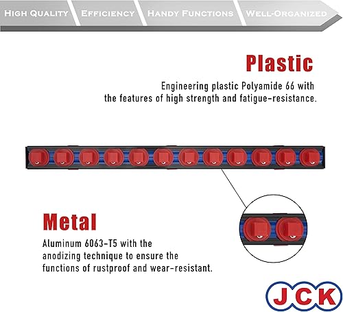 Miniatura 10 de JCK Organizador de llaves de aluminio de doble riel de calidad profesional (serie de tiras de línea) con pernos giratorios de 360 grados, negro,