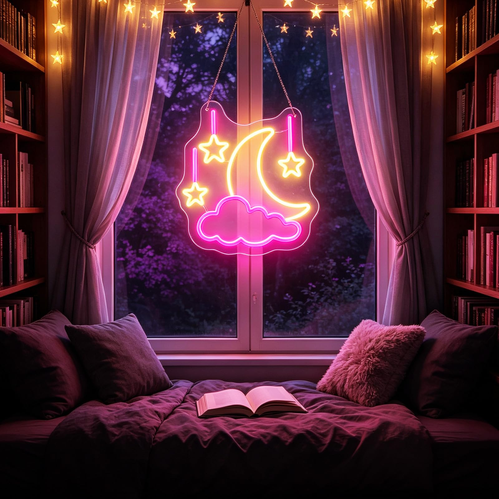 Insegna al neon a forma di luna nuvola per decorazione da parete, luce LED Luna Star, alimentata tramite USB, per camera da letto, bambini, romm bar, regali per bambini e ragazze