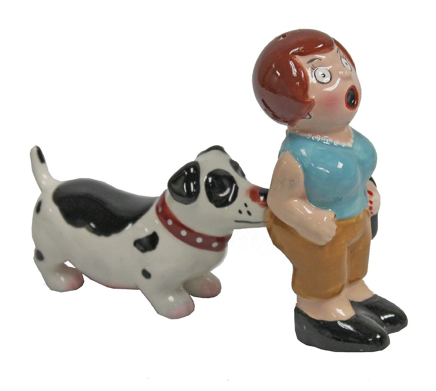Pacific Trading A Lady and A Tramp SP Shakers Dog Biting Woman's Bum Magnetic Salt and Pepper Shaker Set