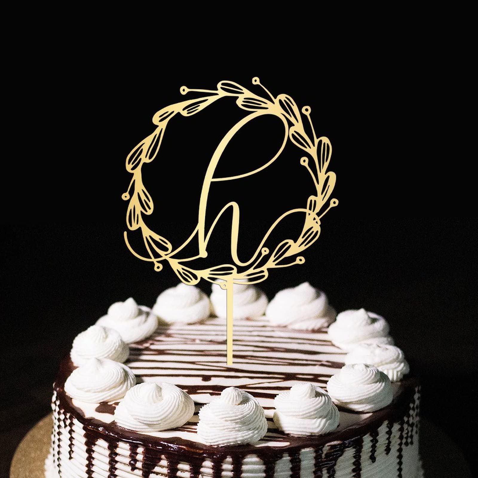 Cake Topper H Letter Monogram Initial Name For Wedding Anniversary Party Favors Floral Wreath Retro Reusable Wedding Gifts For Men Women Leaf Gold Custom Any Initial A E F G J R S T U