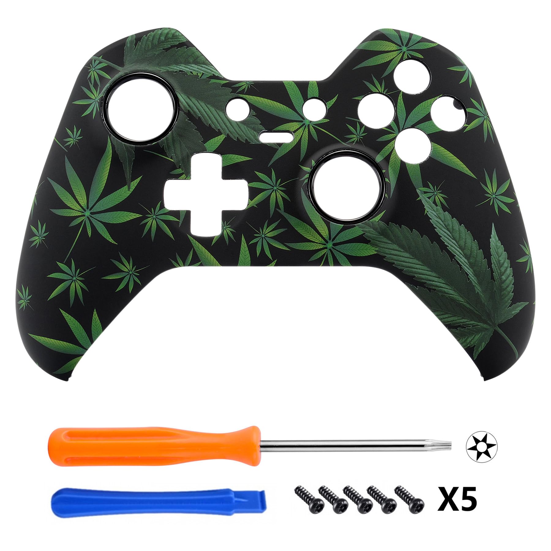 eXtremeRate Cover Custodia Anteriore Case Copertura Frontale Pezzo di Ricambio per Xbox One Elite Controller Model 1698 con 2 Anelli d'Accento(Erbe Verdi)