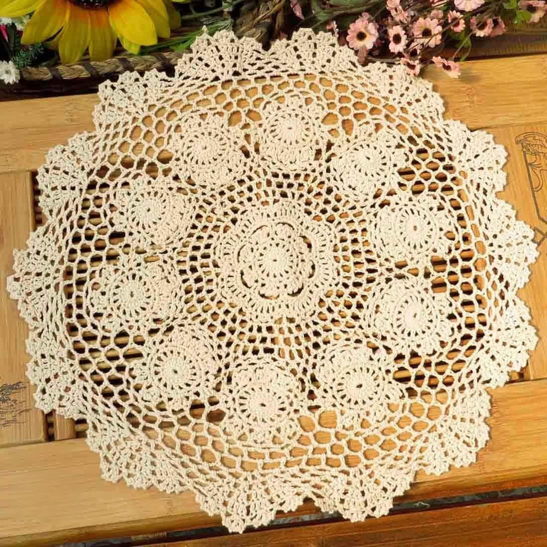 Phantomon Lace Doilies Crochet Cloth Table Placemat Handmade Round Coasters Rosary Doily, 100% Cotton Pack of 4, 15 inch (40cm x 40cm) (Beige)