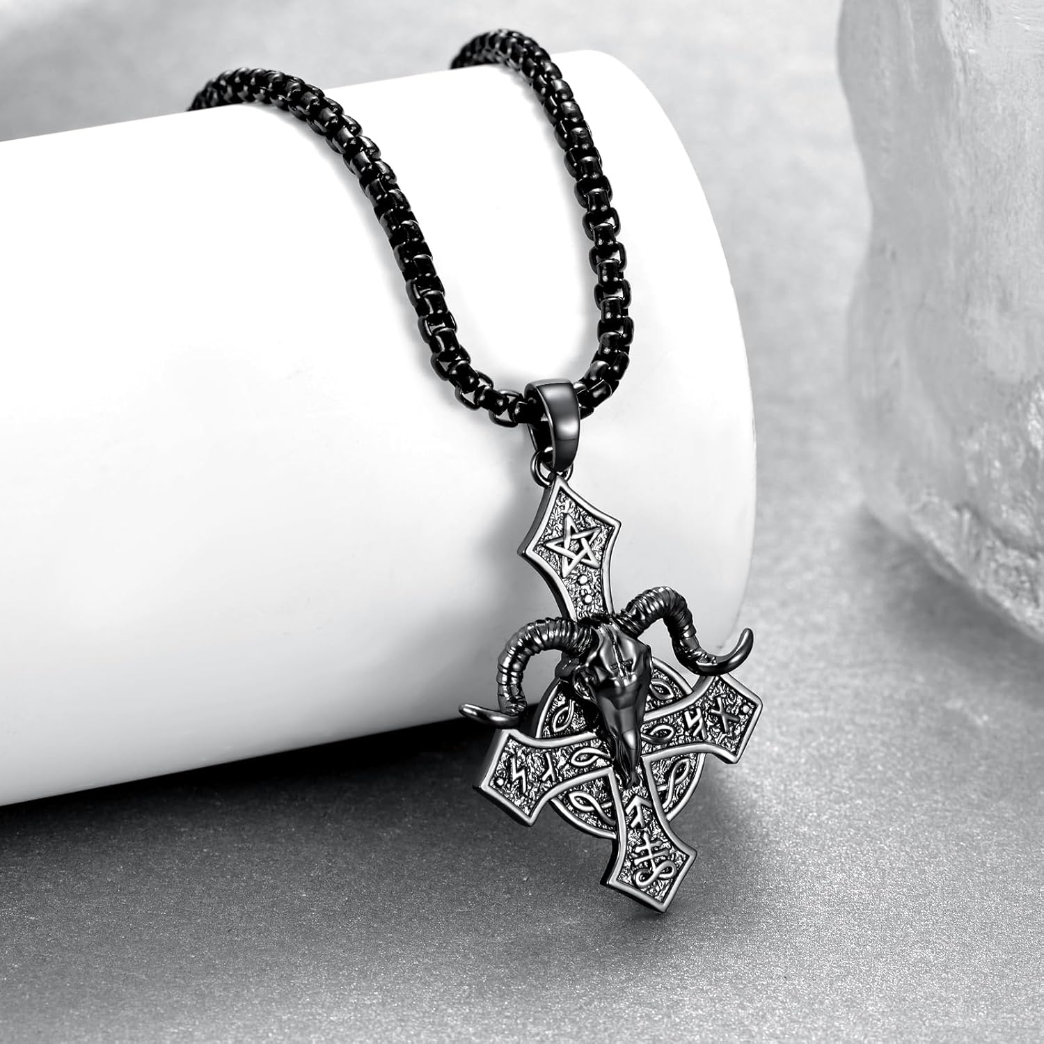Satanic Necklace 925 Sterling Silver Upside Down Cross Necklace Baphomet Necklace Satanic Jewelry for Men Women - Image 2