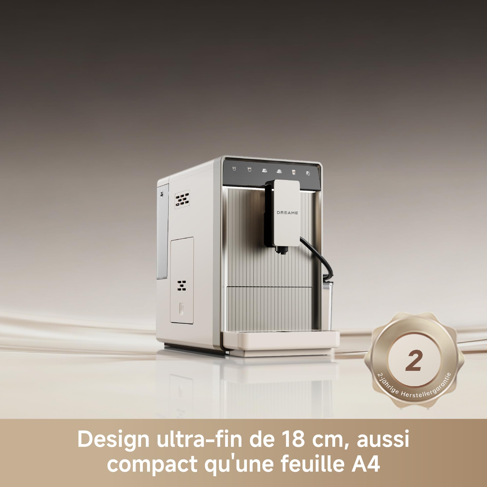dreame Ecceluxe Slim, Machine à expresso automatique, Un format compact pour un goût digne d'un barista, Design ultra-fin de 18 cm, Écran tactile pour préparer cinq cafés classiques
