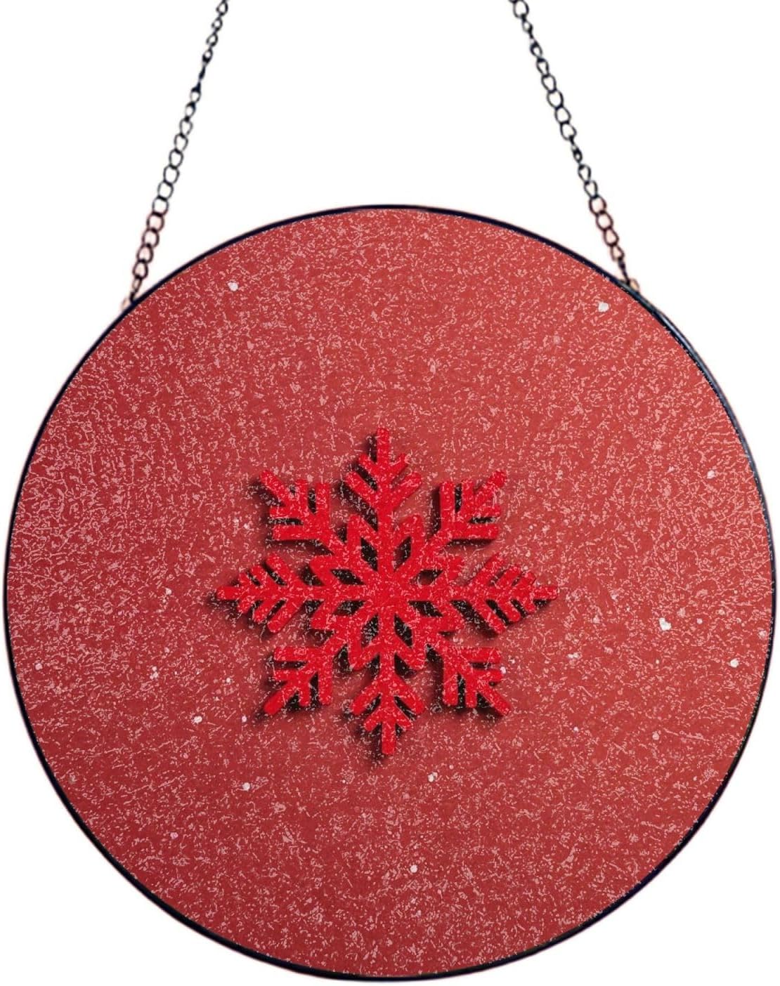 Stained Glass Window Hanging 10in Window Suncatcher Glass Panel with Metal Chain Christmas Snowflake Red Sun Catchers Wall Art Home Decor Gift for Women Mother's Day