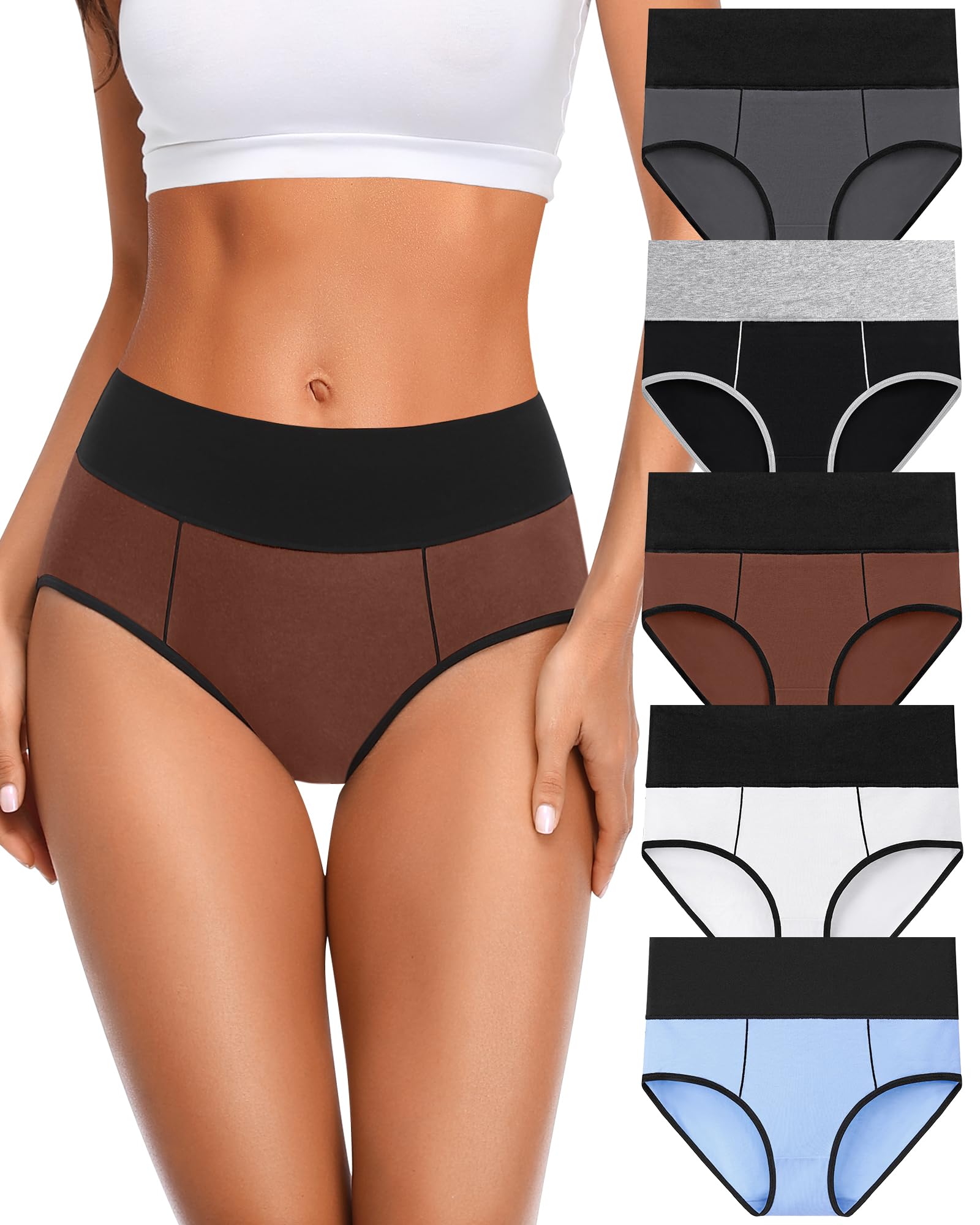 ORLAROY Women's Cotton Underwear High Waisted Postpartum Underwear Soft Stretch Panties Full Coverage Briefs 5 Pack