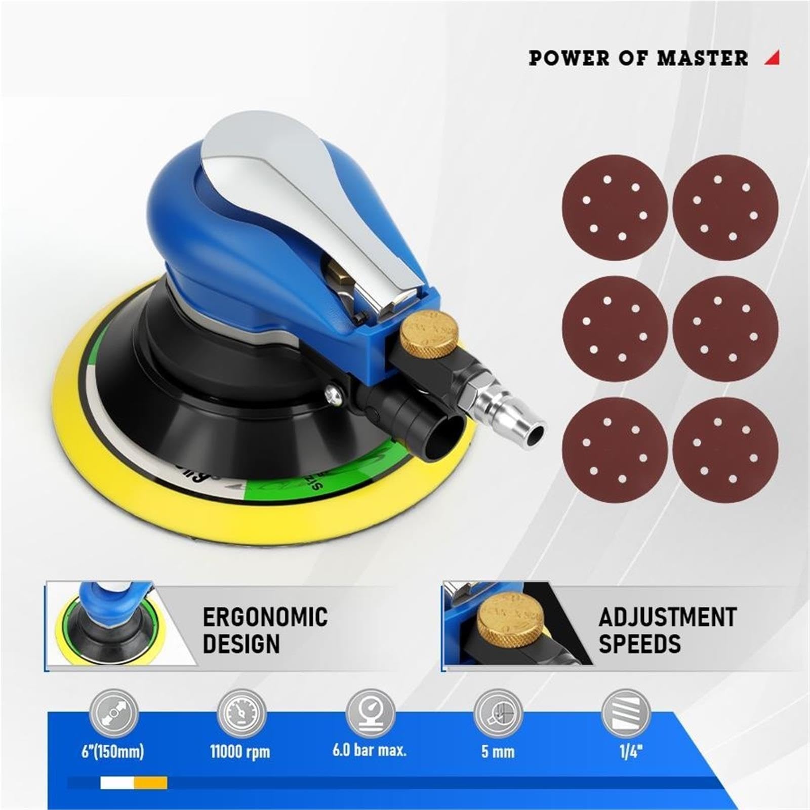 Máquina de lijado neumática, modelo recolección polvo lijadora pista aire azul 5 pulgadas y 150 mm para pulido encerado madera metal automóvil Industrial, Taller