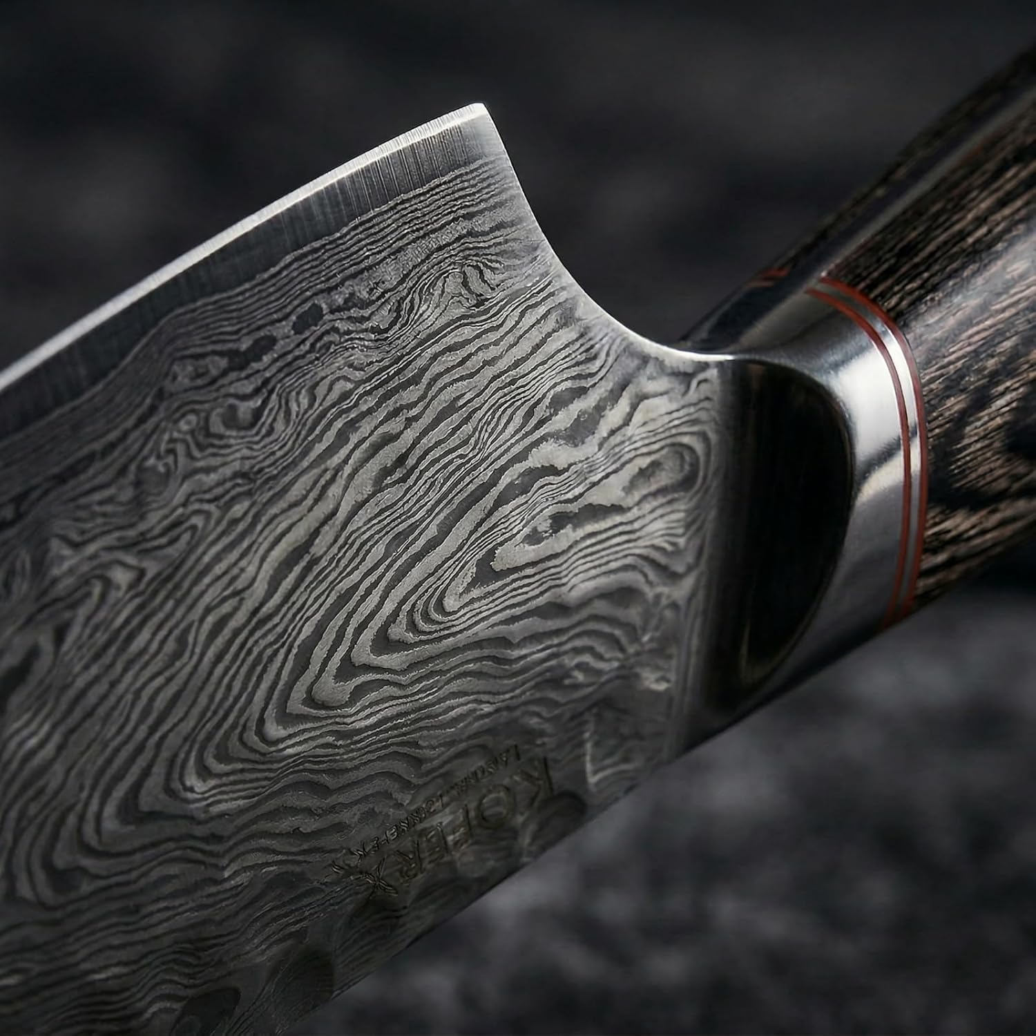 KOFERY Hand Forged Damascus Chef Knife Set with Roll Bag and Sharpener - Ideal for Culinary, Camping and BBQ(Iron-Grey Handle)