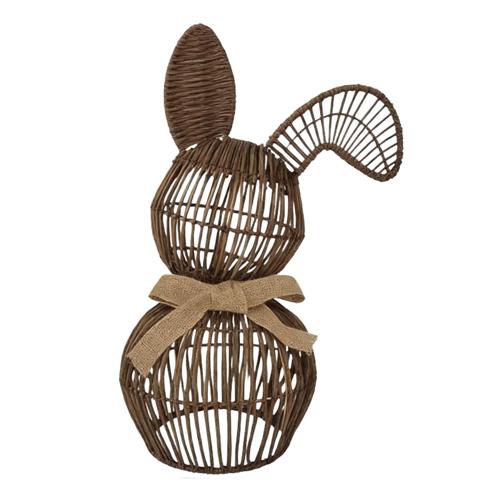 Rattan-Hase mit Schleife, rustikale Osterdekoration, Bauernhaus-Hasen-Osterdekoration, Frühlingshasen-Dekoration für rustikales Bauernhaus, Außenbereich, Haus, Veranda, Eingang, Hof, Rasen (2 Stück)