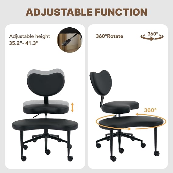 Ergonomic Cross Legged Office Chair with Wheels - Adjustable Height for Meditation, ADHD Desk & Yoga - Wide Criss Cross Design with Lumbar Support, Kneeling Chair (Black)